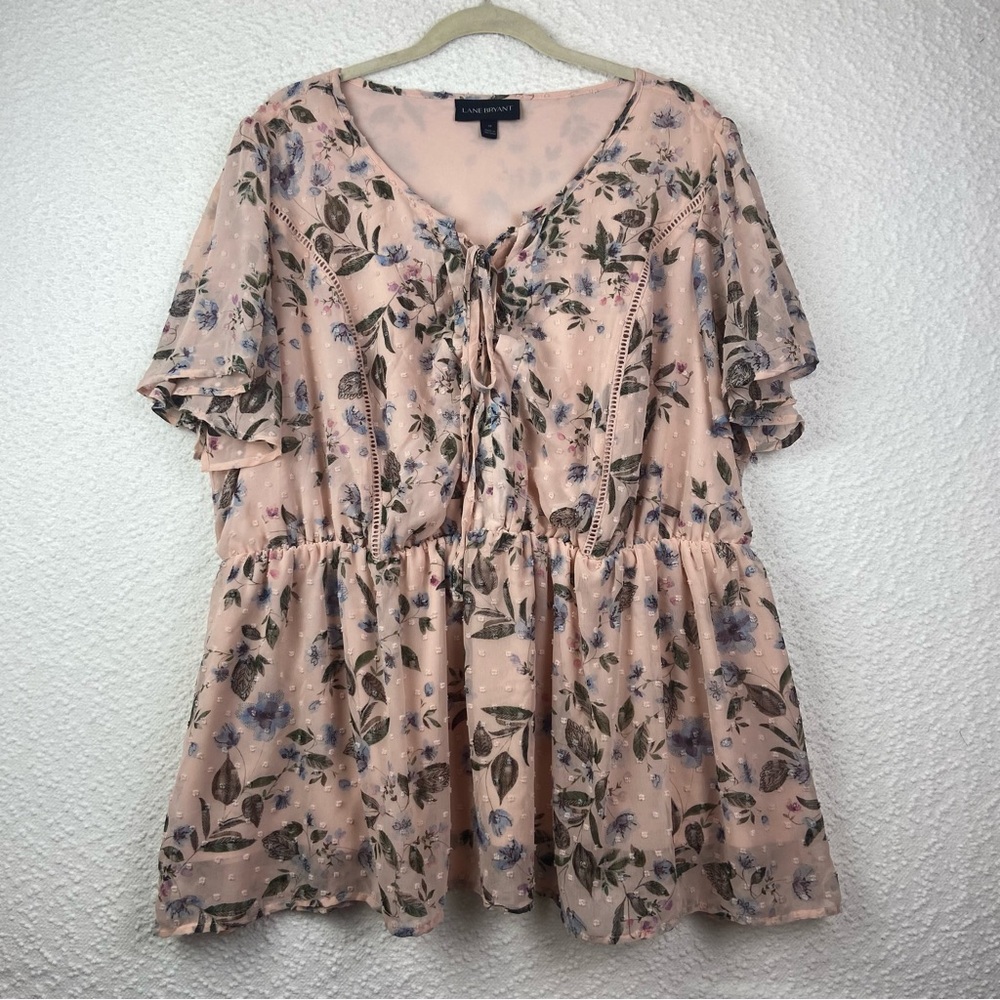 Lane Bryant Pink Floral Babydoll Top. Size 18.